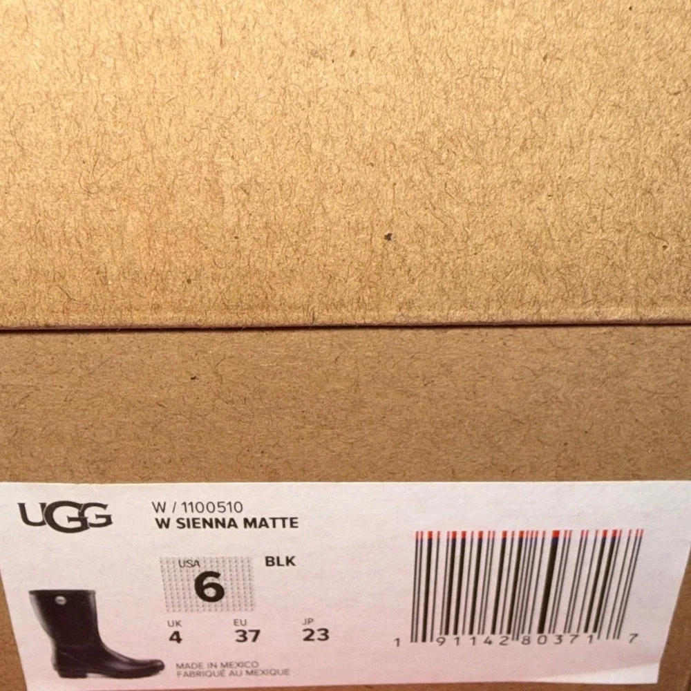 UGG Sienna Matte Rain Boots Black Waterproof Rubber Lamb Lining 1100510 NWB